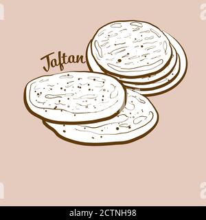 Hand-drawn Taftan bread illustration. Leavened, usually known in Iran, Pakistan, India. Vector drawing series. Stock Vector