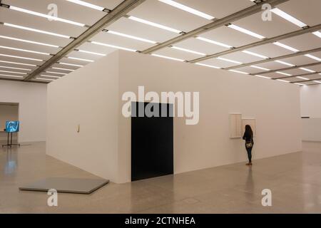 Vienna, Austria – May 24, 2017. Interior view of an exhibition space at Mumok museum in the Museumsquartier in Vienna, with people. Stock Photo