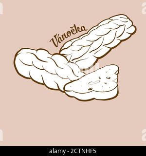 Hand-drawn Vanocka bread illustration. Leavened, usually known in Czech Republic, Slovakia. Vector drawing series. Stock Vector