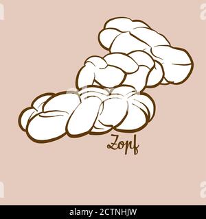 Hand-drawn Zopf bread illustration. Leavened, White, usually known in Switzerland, Germany. Vector drawing series. Stock Vector