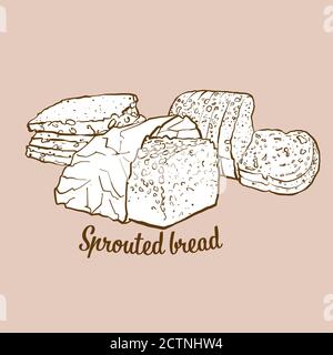 Hand-drawn Sprouted bread bread illustration. Sprouted, usually known in Europe. Vector drawing series. Stock Vector