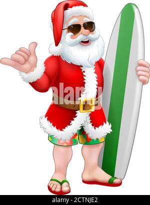 Santa Surf Shaka Shades Surfboard Cartoon Stock Vector