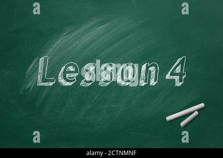 Lettering Lesson 4 on green chalkboard. Part 4 of 10 Stock Photo