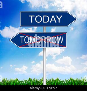 Today vs tomorrow road sign Stock Photo - Alamy