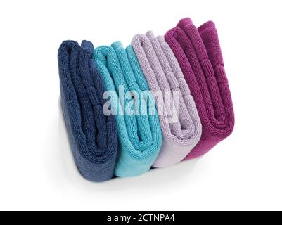 Clean multi-colored towels isolated on white Stock Photo