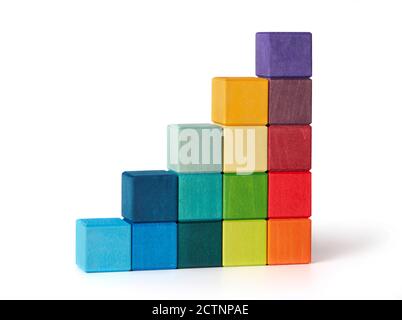 Wooden toy blocks on white background Stock Photo
