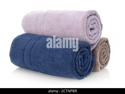 Clean multi-colored towels isolated on white Stock Photo