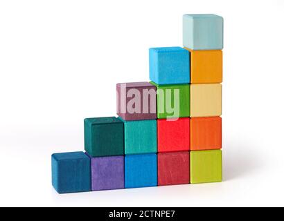 Wooden toy blocks on white background Stock Photo