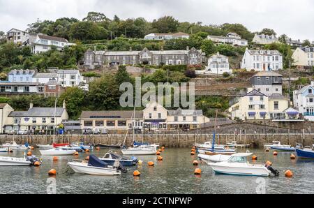 View of West Looe across the River Looe from the quay at East Looe.  Looe, Cornwall, England, UK. Stock Photo