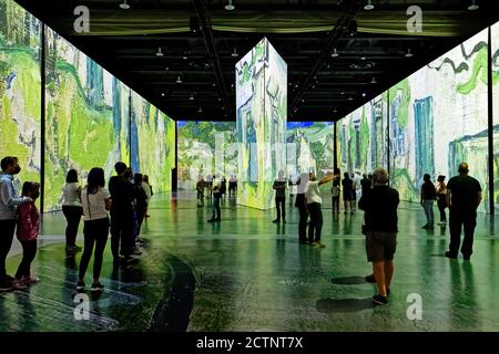 People at the Imagine Van Gogh immersive exhibition in Quebec City, Canada Stock Photo