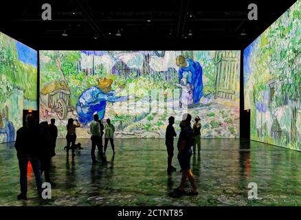 People at the Imagine Van Gogh immersive exhibition in Quebec City, Canada Stock Photo