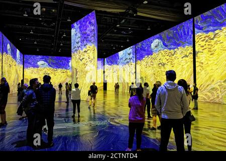 People at the Imagine Van Gogh immersive exhibition in Quebec City, Canada Stock Photo