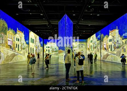 People at the Imagine Van Gogh immersive exhibition in Quebec City, Canada Stock Photo