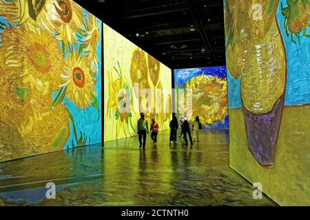 People at the Imagine Van Gogh immersive exhibition in Quebec City, Canada Stock Photo