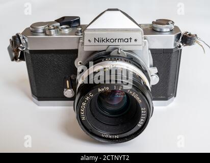 Nikon Nikkormat FTN camera body and Nikkor 50mm 1:2 lens Stock Photo
