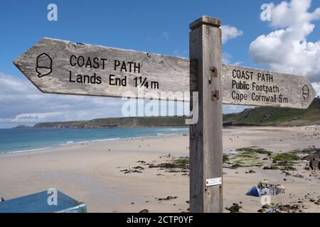 Wooden Lands End direction sign Stock Photo