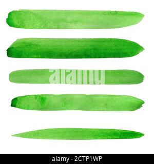 Watercolor paint green design lines set isolated on white background Stock Photo