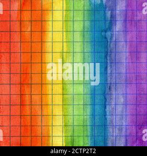 Abstract colorful striped rainbow watercolor background on math paper Stock Photo