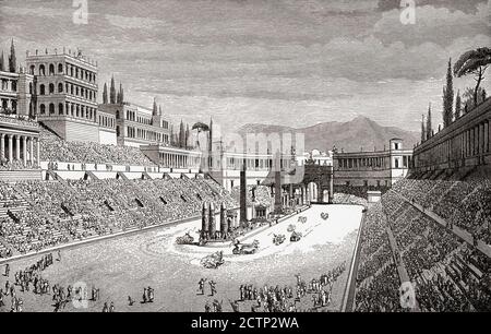 The Circus Maximus in ancient Rome.  From an engraving after a painting by German artist Gustav Adolf Carl Closs