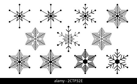 Vector big set of black Snowflakes design element on white background. Different designs. Stock Vector