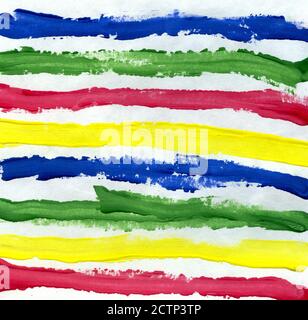 Abstract colorful striped gouache watercolor background on paper.Closeup Stock Photo