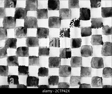 Watercolor painted chess black and white geometric background Stock Photo