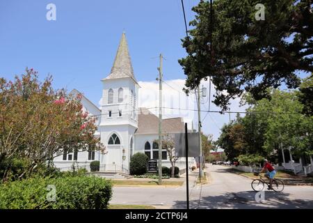 Church at old burial ground in Beaufort, NC Stock Photo