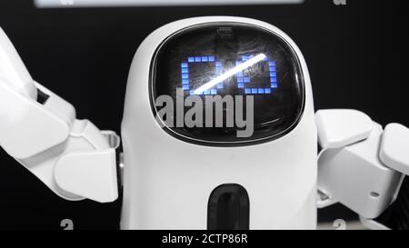 Cyborg robot face. Science robot face. Stock Photo