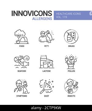 Allergens - vector line design style icons set Stock Vector