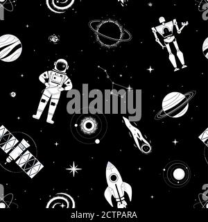 Space exploration - flat design style pattern Stock Vector