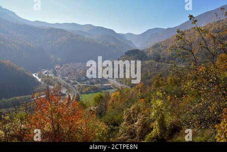 Panoramic view of a mountain Village, Ormea, Piedmont, Italy Stock Photo