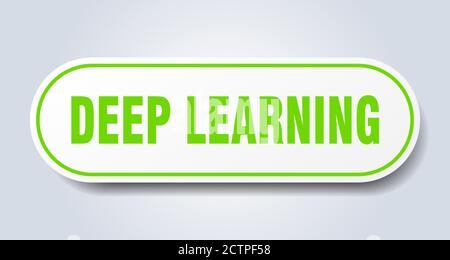 deep learning sign. rounded isolated sticker. white button Stock Vector