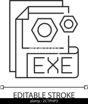 EXE file pixel perfect linear icon Stock Vector