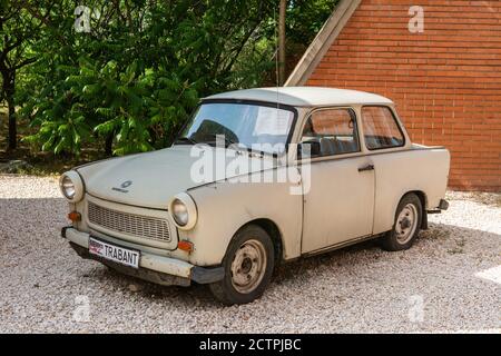 Budapest, Hungary – June 6, 2017. Old Trabant car on display at Memento park in Budapest. Stock Photo