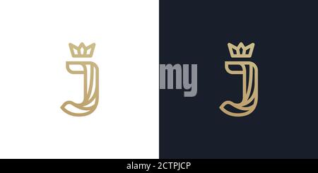 J logo . Letter J logo using single line or monoline logo style . letter J and crown ideas . vector illustration eps10 Stock Vector