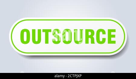 outsource sign. rounded isolated sticker. white button Stock Vector