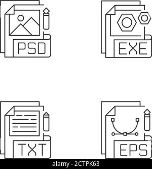 File types pixel perfect linear icons set Stock Vector