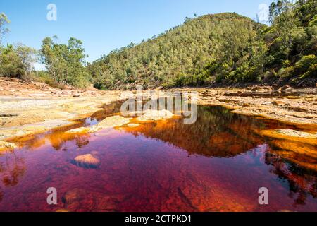 Panorama of part of the Rio Tinto red stream in Huelva, Spain Stock Photo