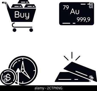 Precious metals trade black glyph icons set on white space Stock Vector