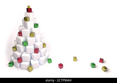 Christmas tree made of cubes. 3D rendering of Christmas trees made from colorful cubes Stock Photo