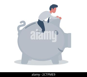 Businessman sitting on a piggy bank. Banking concept. Stock Vector