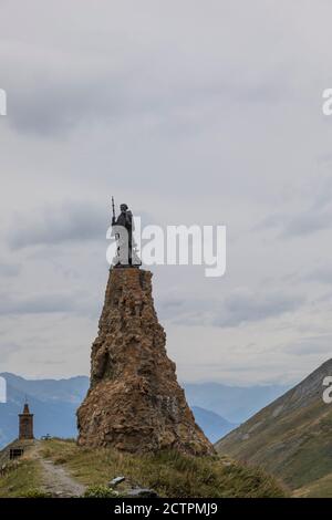 The statue of Saint Bernard at the summit of the Col du Petit Saint-Bernard (Little St Bernard Pass, Colle del Piccolo San Bernardo), Italy/France