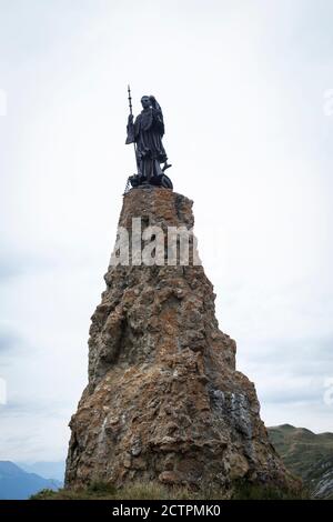 The statue of Saint Bernard at the summit of the Col du Petit Saint-Bernard (Little St Bernard Pass, Colle del Piccolo San Bernardo), Italy/France