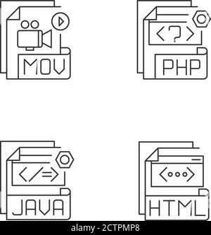 File types pixel perfect linear icons set Stock Vector