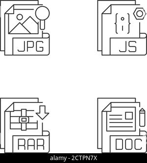 File types pixel perfect linear icons set Stock Vector
