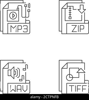 File types pixel perfect linear icons set Stock Vector