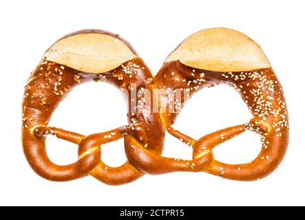 Bavarian salted bread pretzel isolated on white background. Oktoberfest symbol Stock Photo