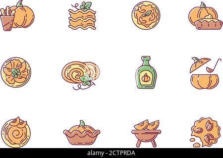 Pumpkin recipes RGB color icons set Stock Vector