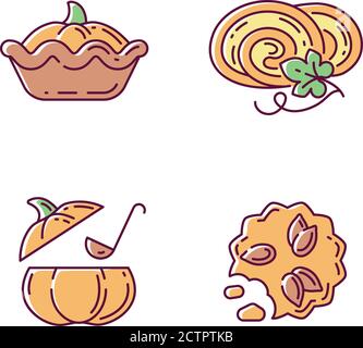 Autumn dishes recipes RGB color icons set Stock Vector