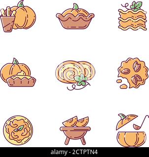Pumpkin dishes RGB color icons set Stock Vector